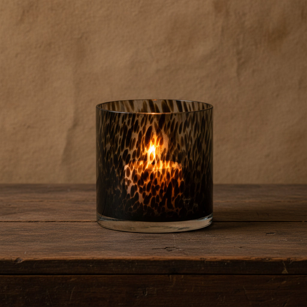 Porta Vela Leopardo de Vidrio - Negro