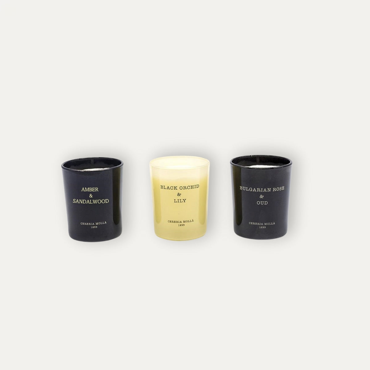 Set Velas Mini Bulgarian Rose & Oud - Black Orchid & Lily - Amber & Sandalwood - Casa/Bougie