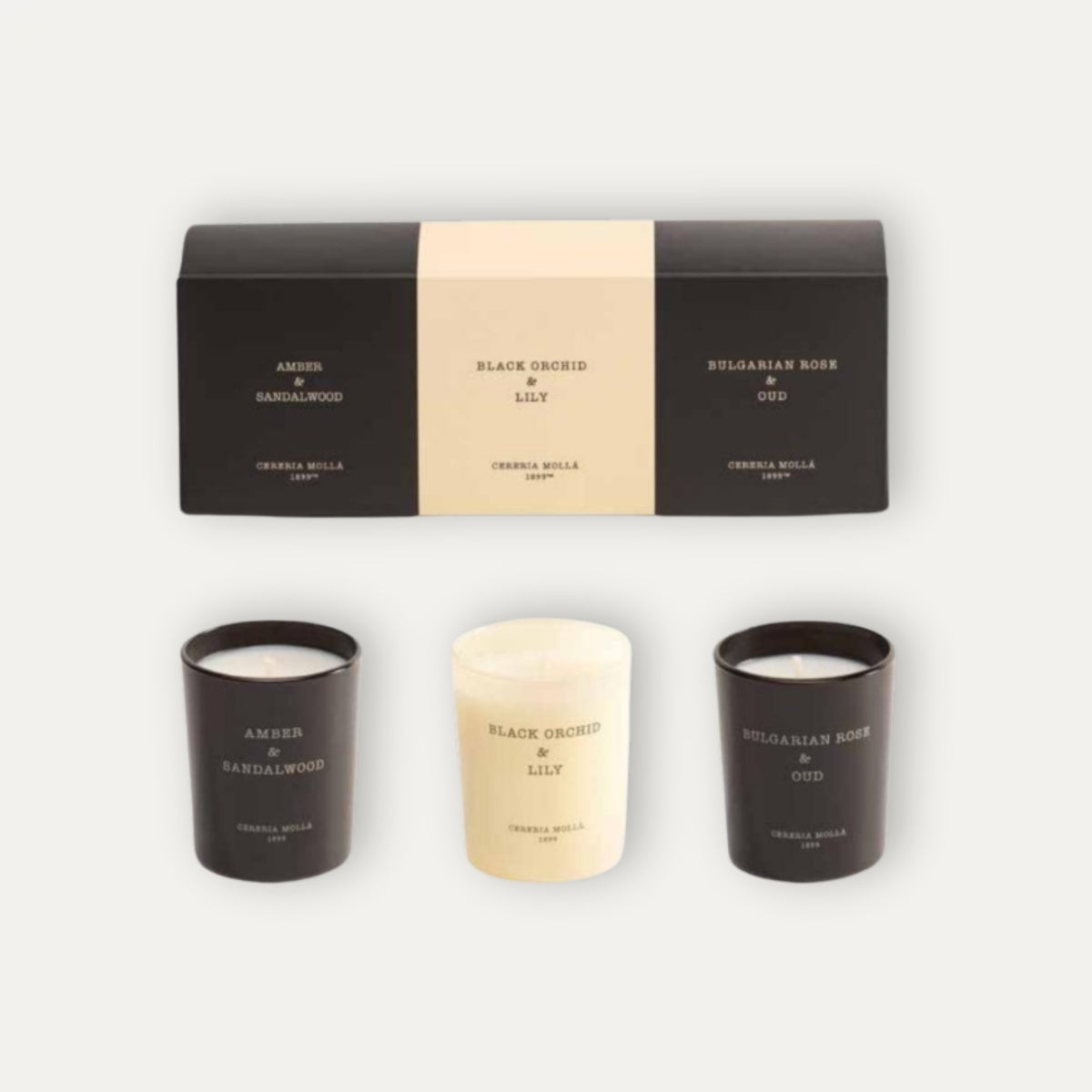 Set Velas Mini Bulgarian Rose & Oud - Black Orchid & Lily - Amber & Sandalwood - Casa/Bougie