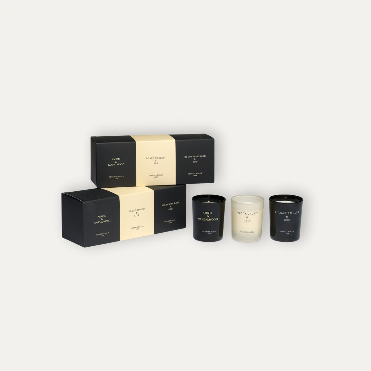 Set Velas Mini Bulgarian Rose & Oud - Black Orchid & Lily - Amber & Sandalwood - Casa/Bougie